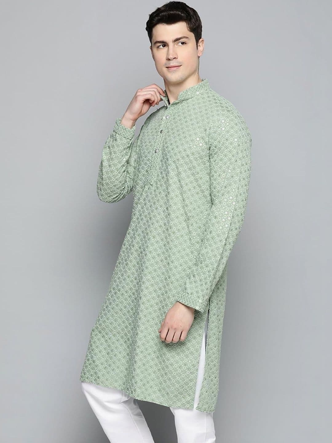 Parrth Enterprisess Men Geometric Embroidered Thread Work Handloom Kurta - view 1