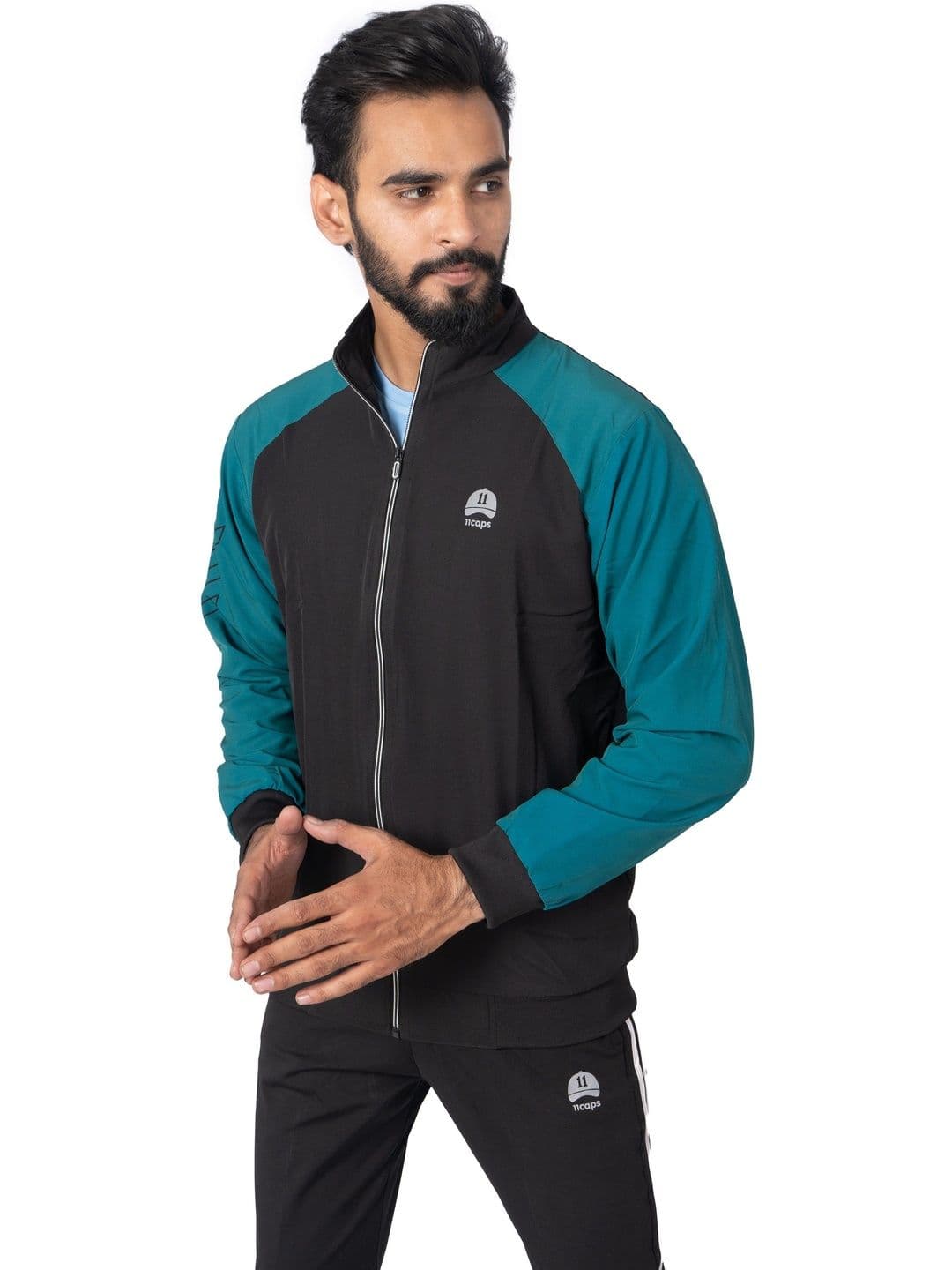 11Caps Men Brand Logo Colourblocked Lightweight Training or Gym Sporty Jacket - view 1