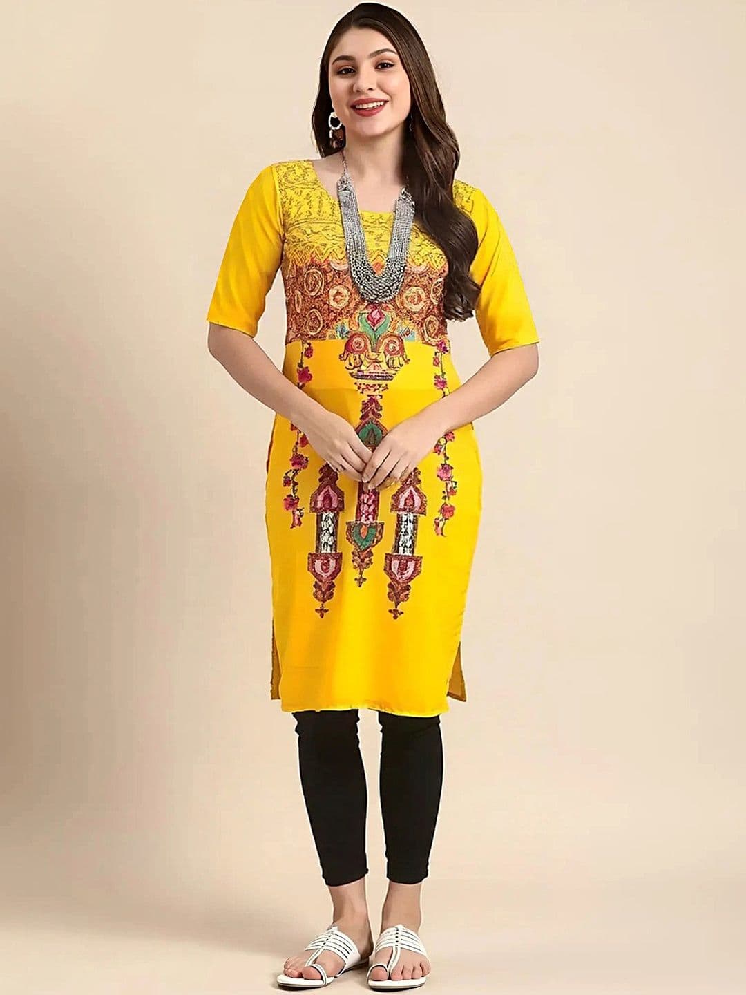 popmantra Women Ethnic Motifs Printed Crepe Kurta - view 1