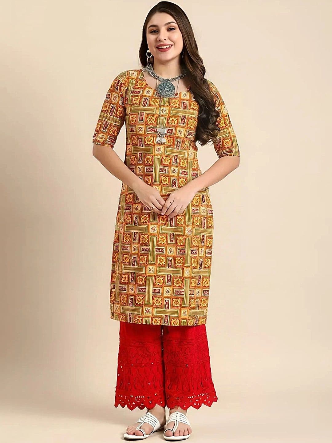 popmantra Women Ethnic Motifs Printed Crepe Kurta - view 1