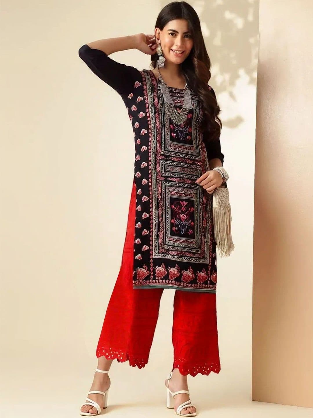popmantra Women Ethnic Motifs Printed Crepe Kurta - view 1