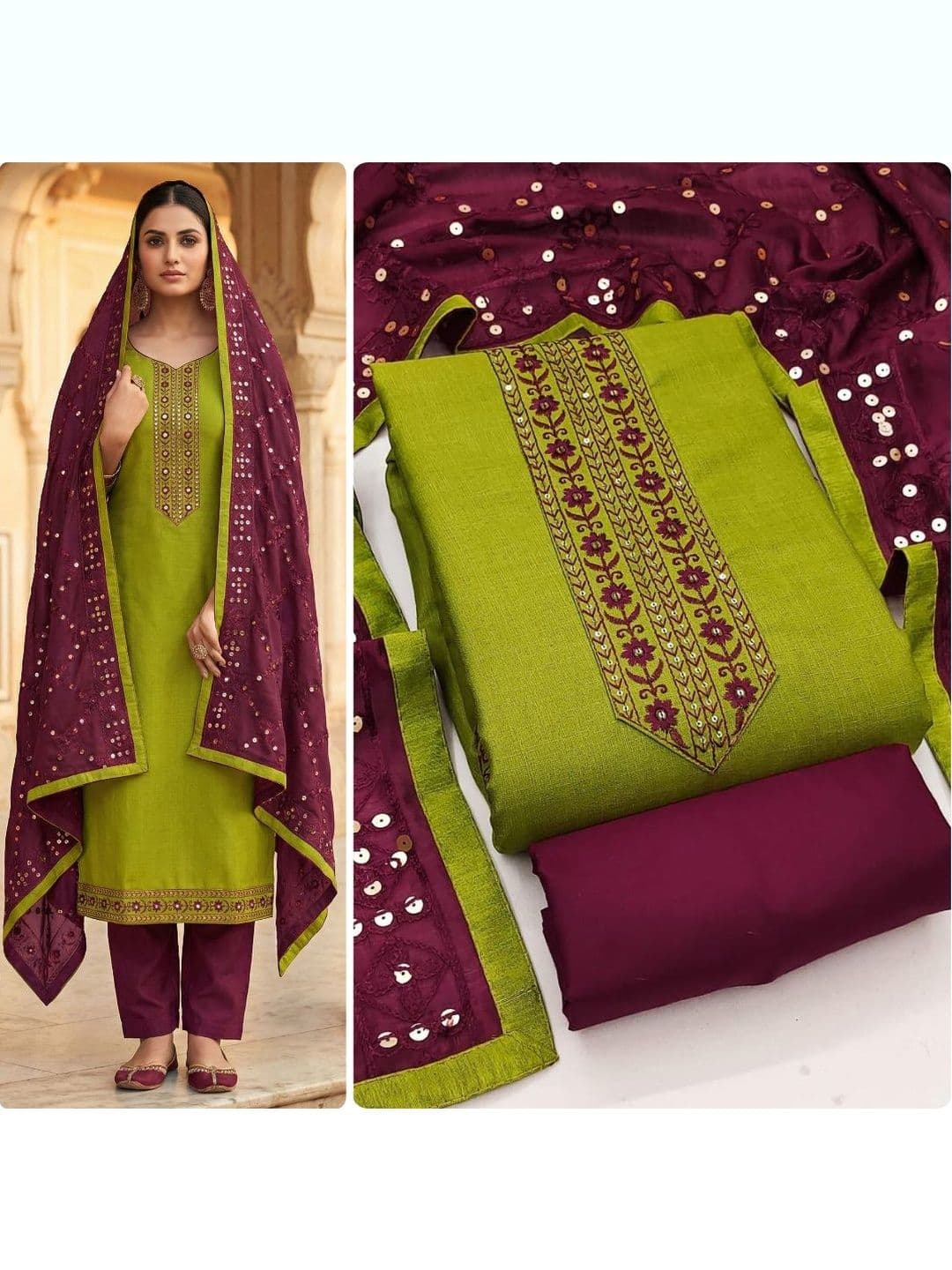 HMP Fashion Embroidered Unstitched Dress Material - view 1