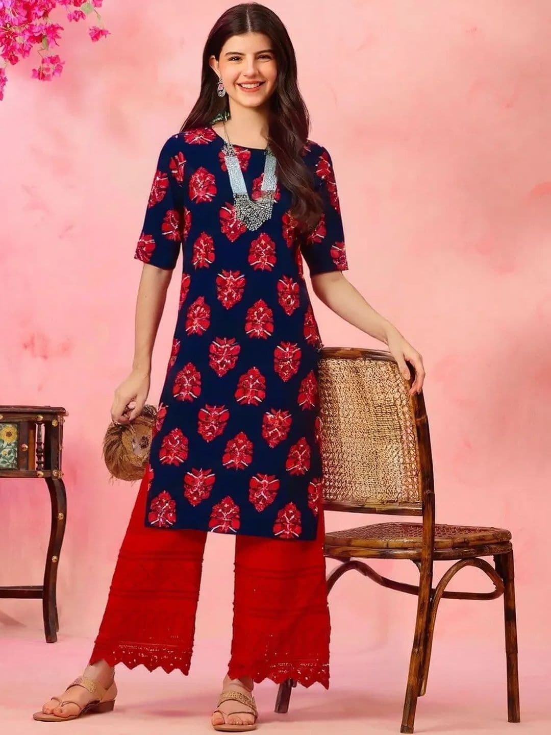 popmantra Women Ethnic Motifs Printed Crepe Kurta - view 1