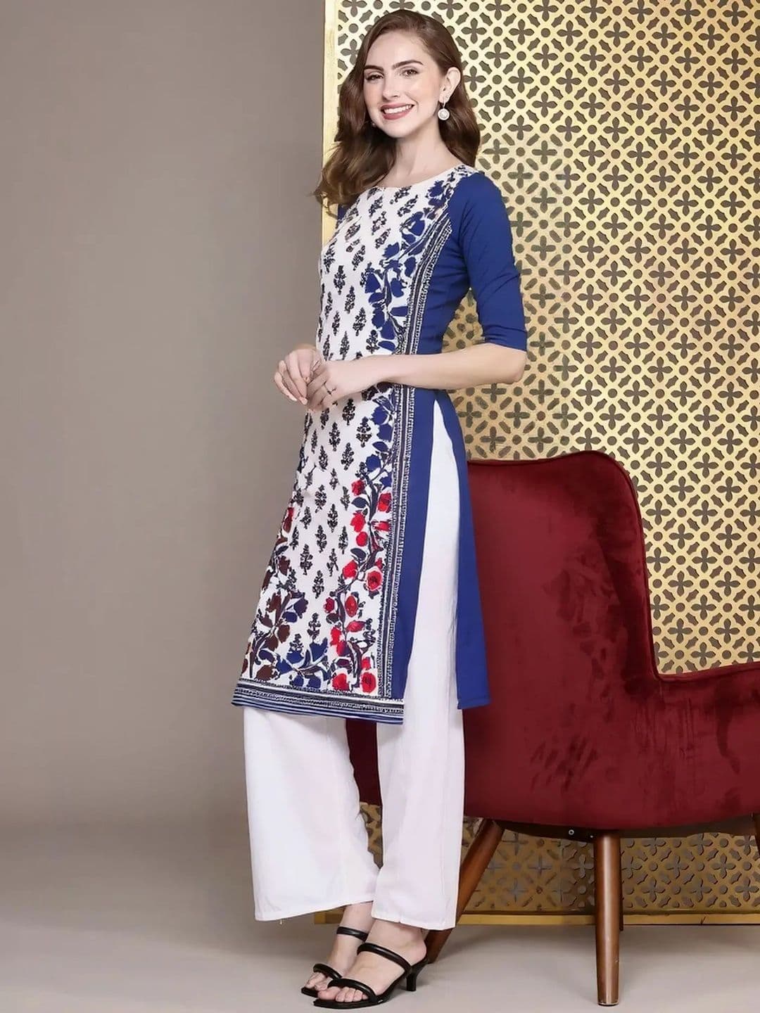 popmantra Women Ethnic Motifs Printed Crepe Kurta - view 1