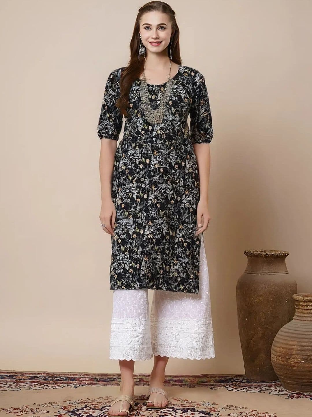 popmantra Women Ethnic Motifs Printed Crepe Kurta - view 1