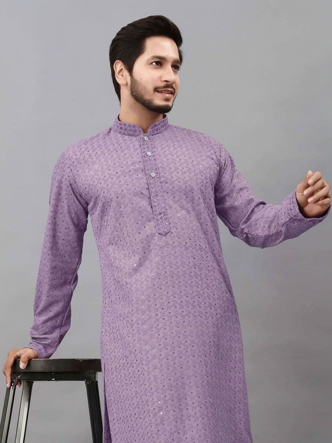 ALMORA Men Embroidered Thread Work Handloom Pathani Kurta - view 1