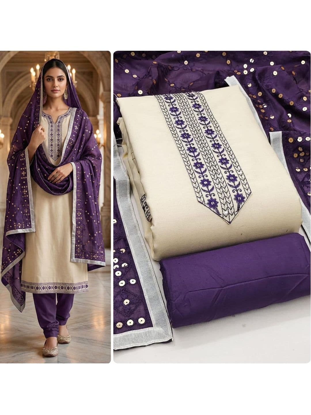 HMP Fashion Embroidered Unstitched Dress Material - view 1
