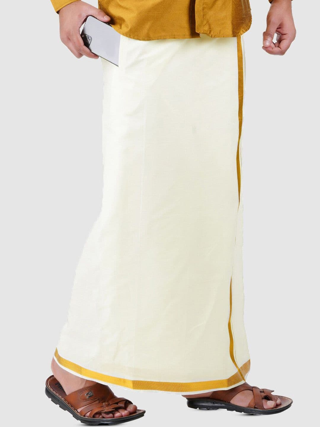 PRAKASAM COTTON Men Cream Solid Pure Cotton Dhotis - view 1