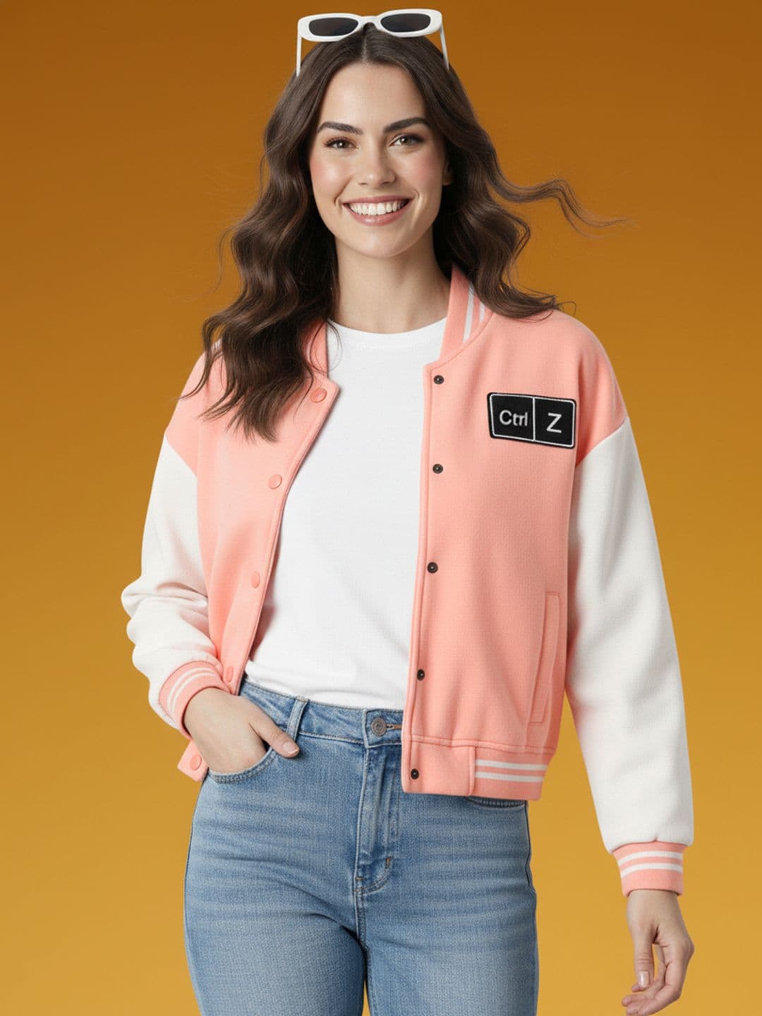 HERE&NOW Typography Colourblocked Patchwork Detail Varsity Jacket - view 1