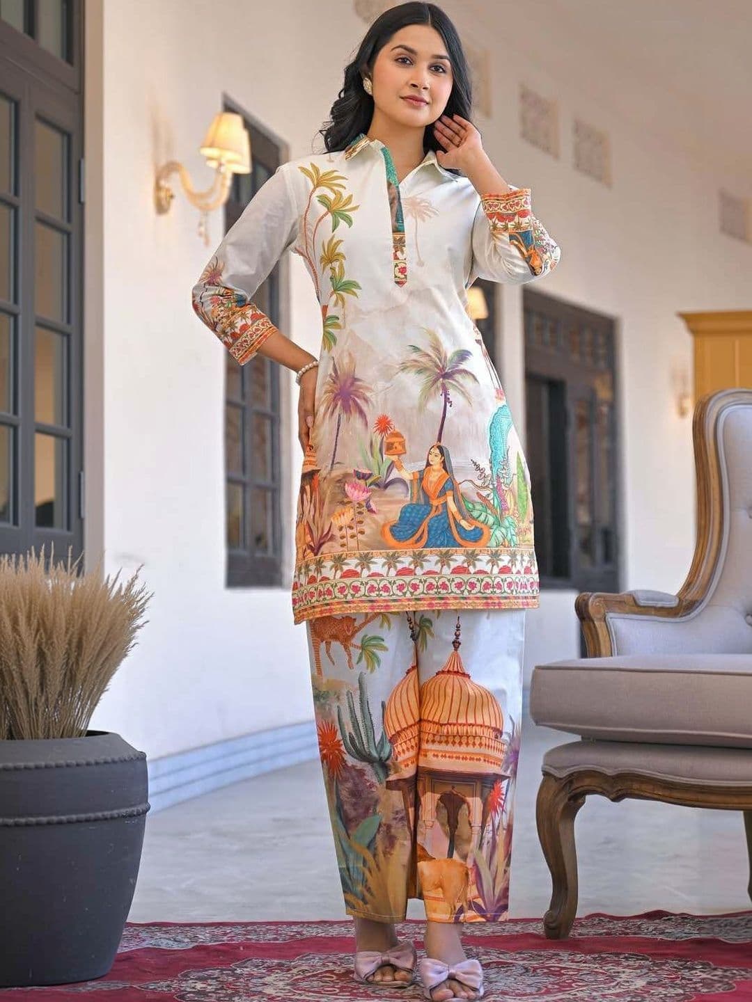 Anokhi Attire Printed Shirt Collar Tunic & Palazzos Co-Ords - view 1