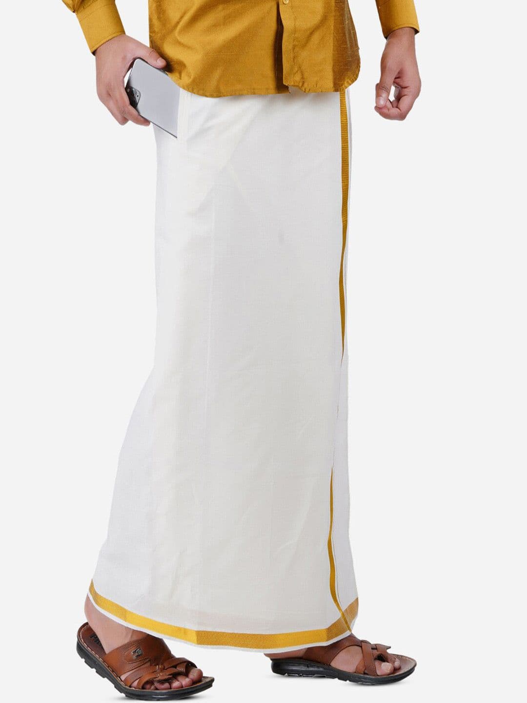 PRAKASAM COTTON Men White Solid Pure Cotton Dhotis - view 1