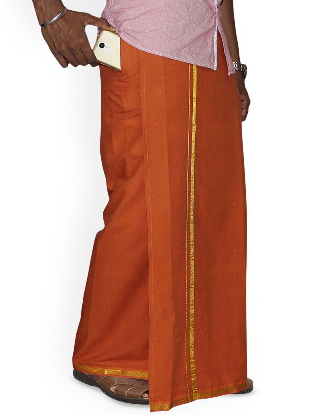 PRAKASAM COTTON Men's Single D.Kavi Colour with Jari Border Welcro Pocket Dhoti - view 1