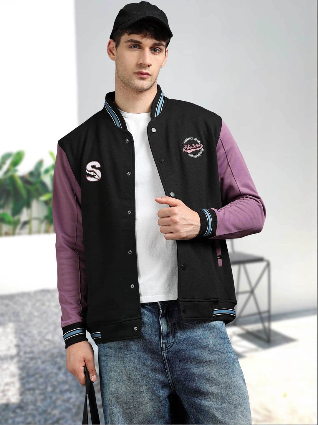 STELLERS Men Brand Logo Embroidered Regular Fit Dual Color Varsity Jacket - view 1