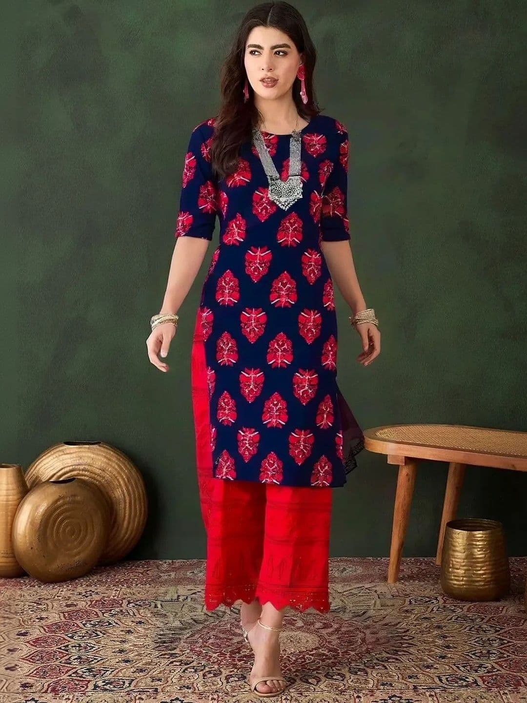 popmantra Women Ethnic Motifs Printed Crepe Kurta - view 1