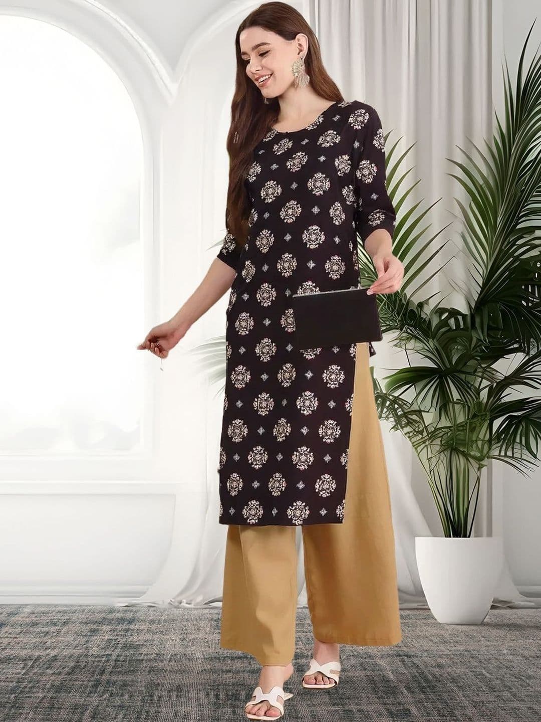 popmantra Women Ethnic Motifs Printed Crepe Kurta - view 1