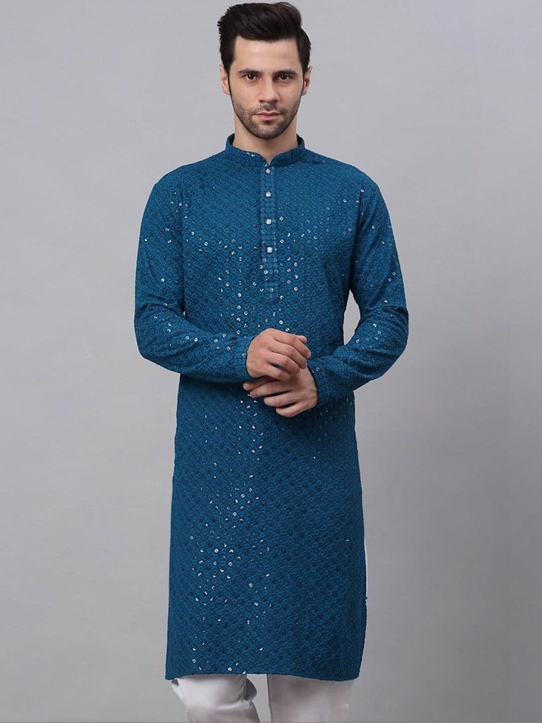 ALMORA Men Geometric Embroidered Flared Sleeves Thread Work Handloom Kurta - view 1