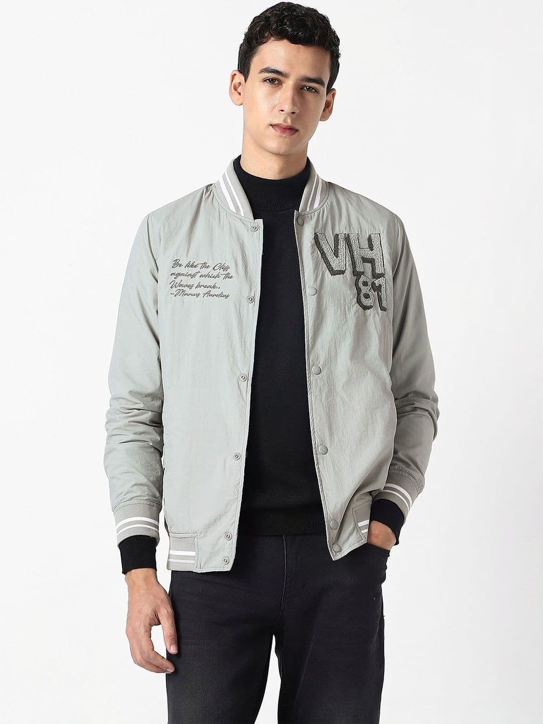 VAN HEUSEN DENIM LABS Men Typography Lightweight Varsity Jacket with Embroidered - view 1