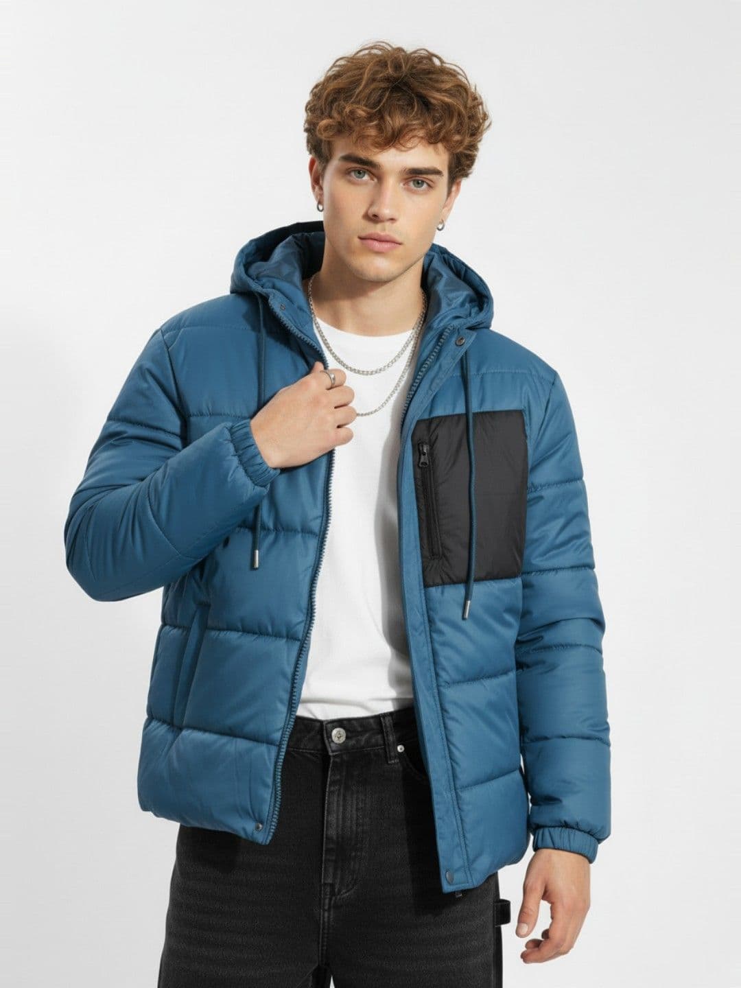 glitchez Hooded Puffer Jacket with Patch-Up Pocket - view 1
