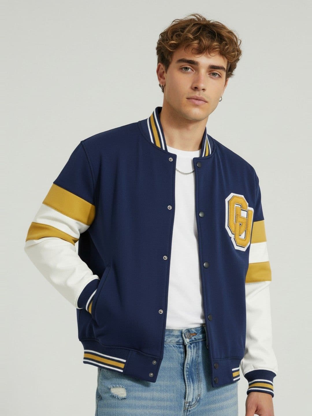 glitchez Typography Varsity Jacket with Patchwork - view 1