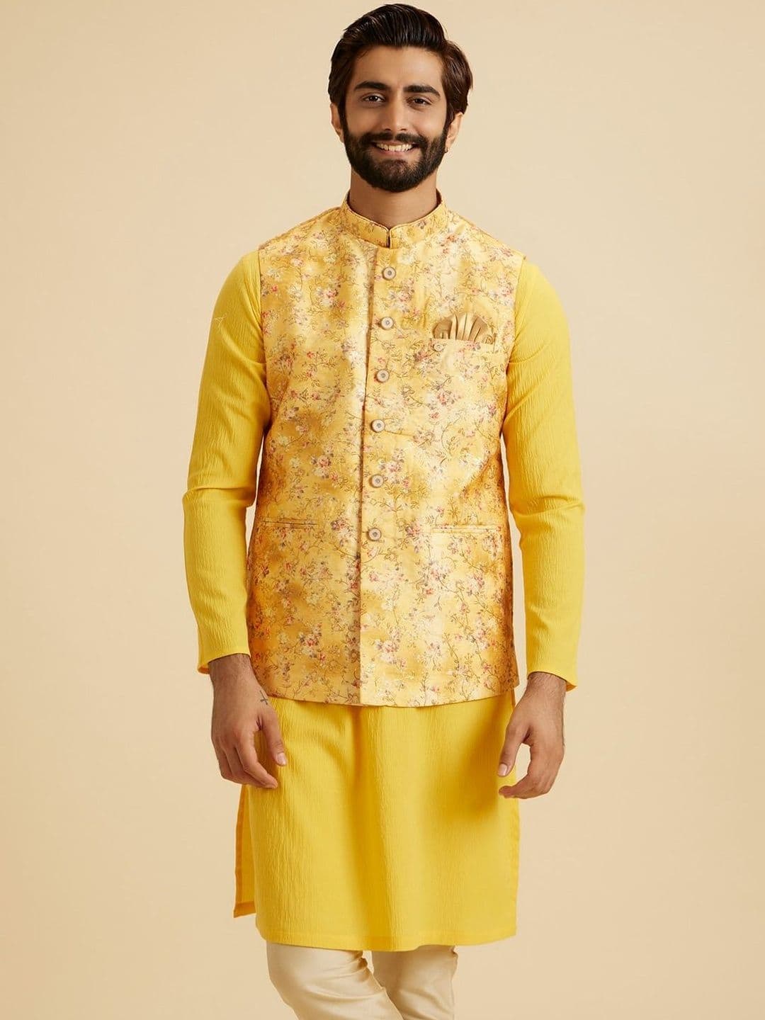 Manyavar Printed Mandarin Collar Nehru Jackets - view 1