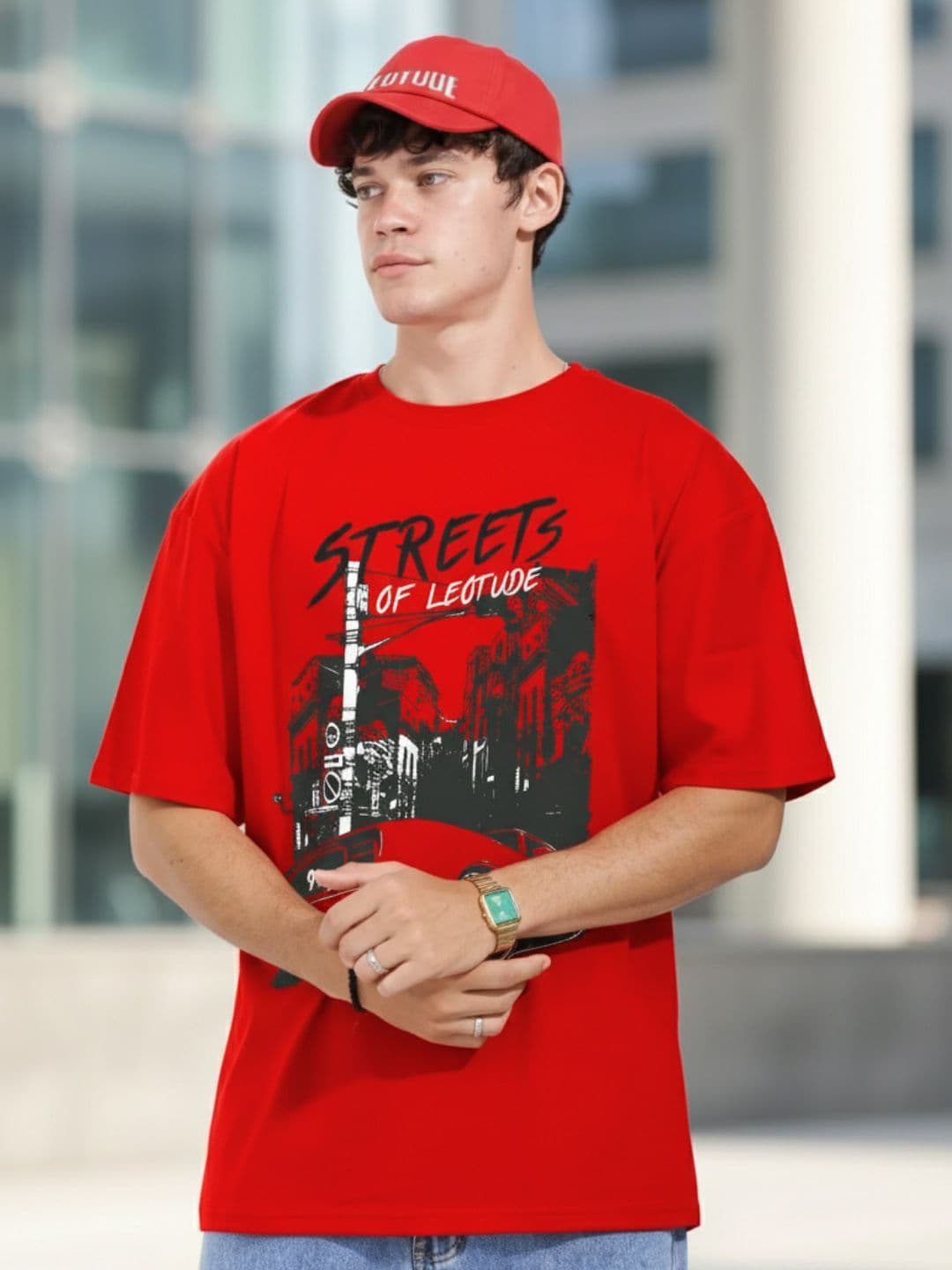 Leotude Men Graphic Printed Round Neck Cotton Oversized T-shirt - view 1