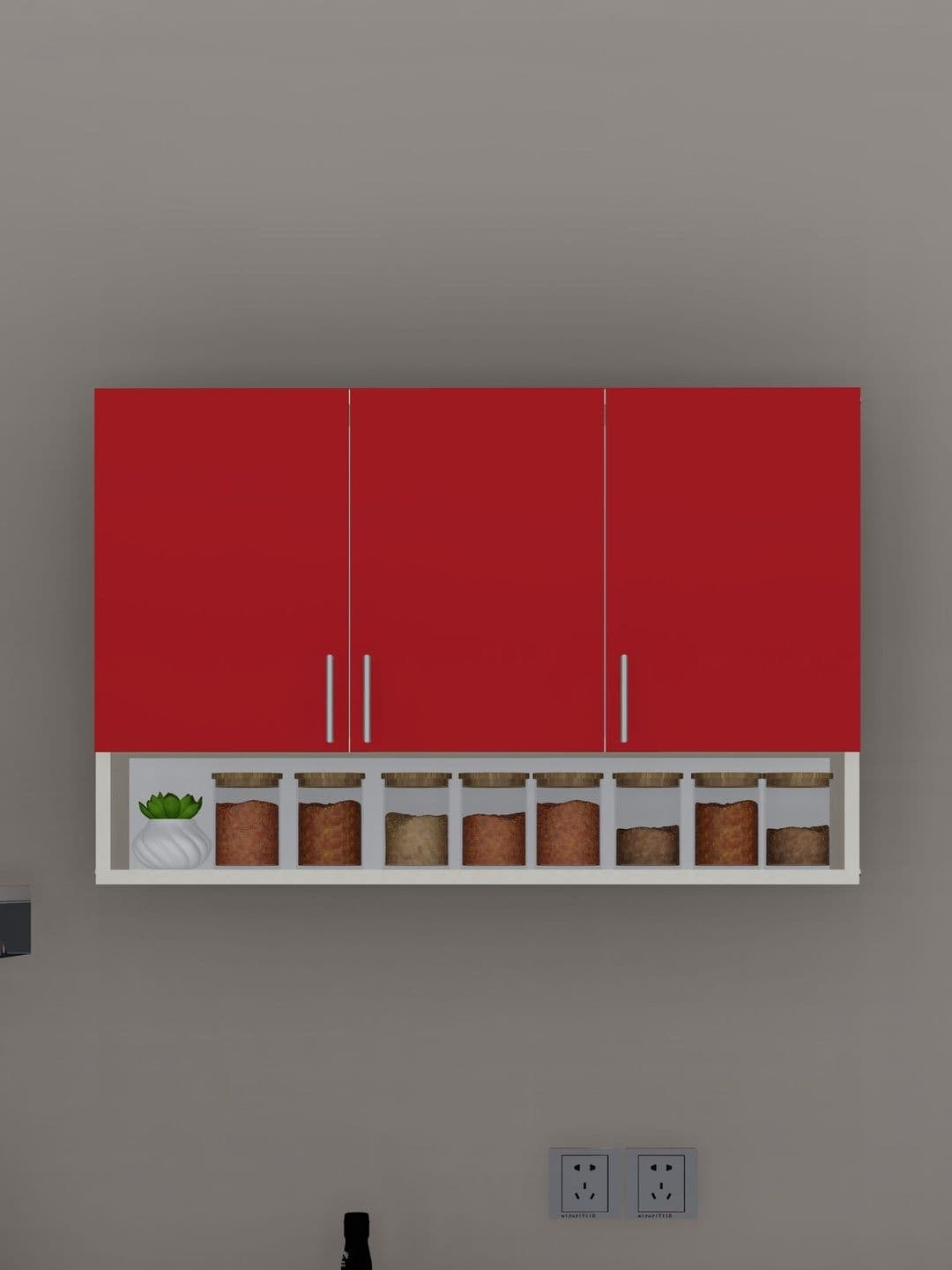 SPECIALITY PANELS Red 3 Doors Modular Wall Mounted Kitchen Cabinet With Organizer Shelf - view 1