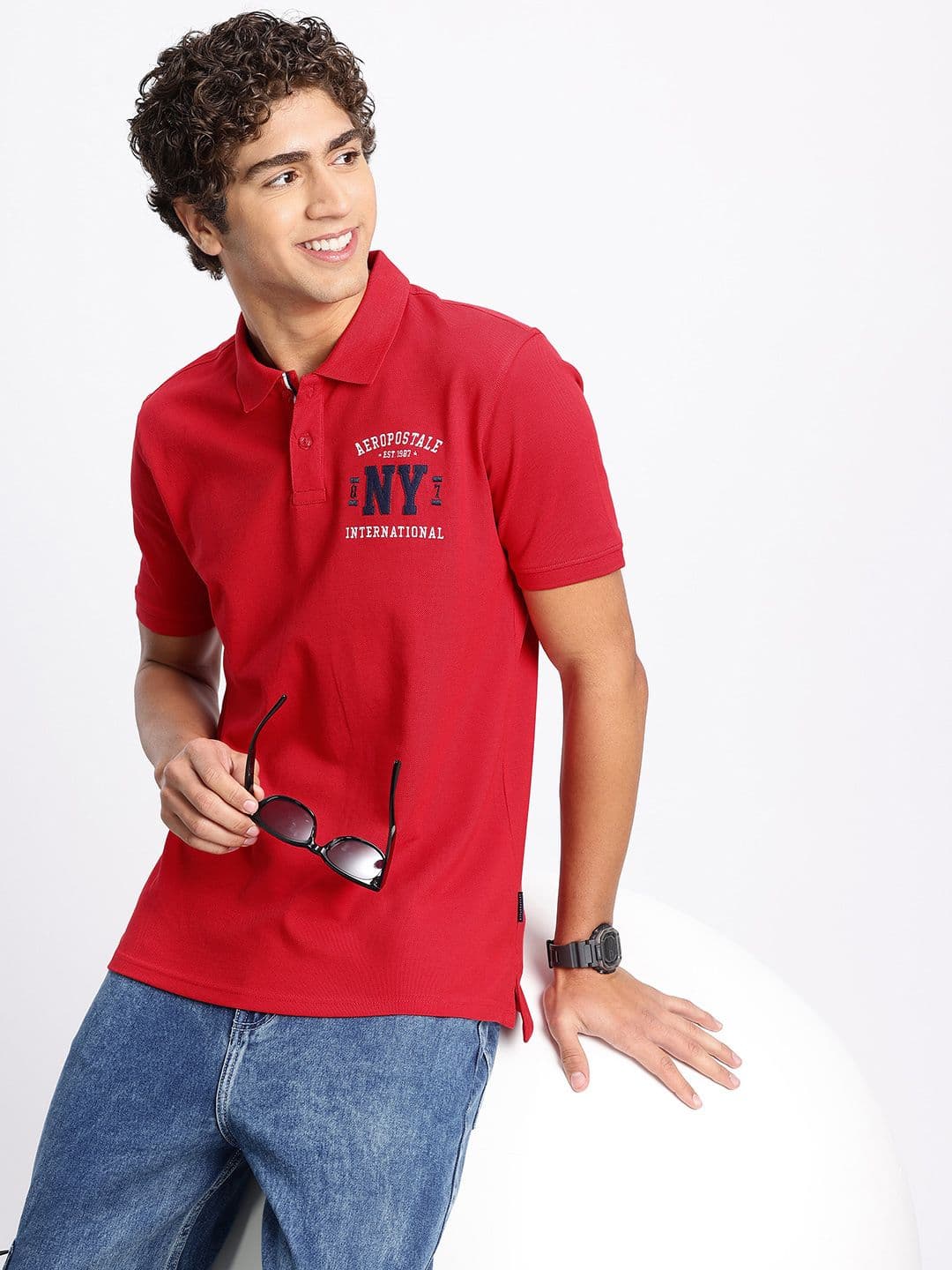 Aeropostale Typography Embroidered Pure Cotton Polo Collar T-shirt - view 1