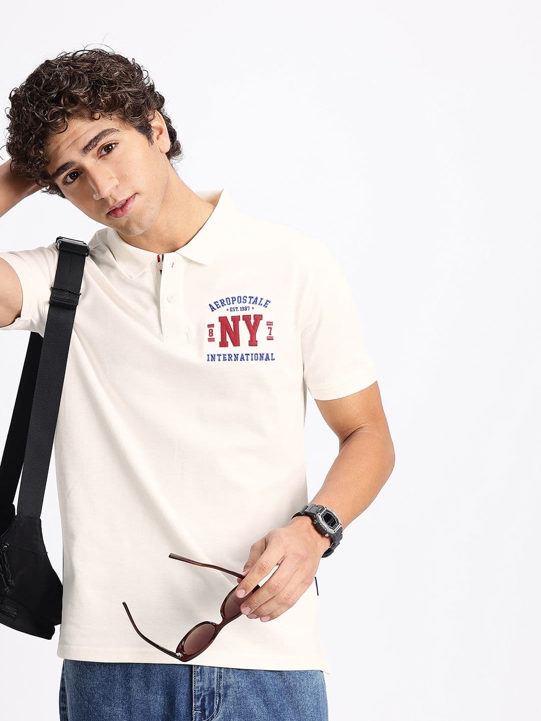 Aeropostale Typography Embroidered Pure Cotton Polo Collar T-shirt - view 1