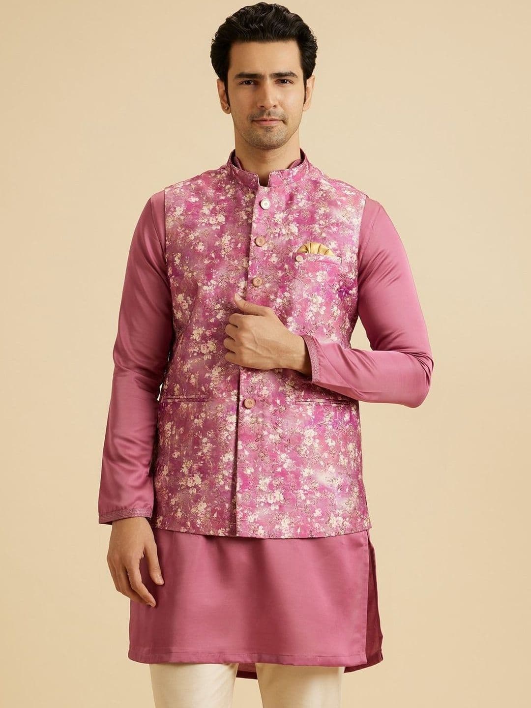 Manyavar Printed Mandarin Collar Nehru Jackets - view 1