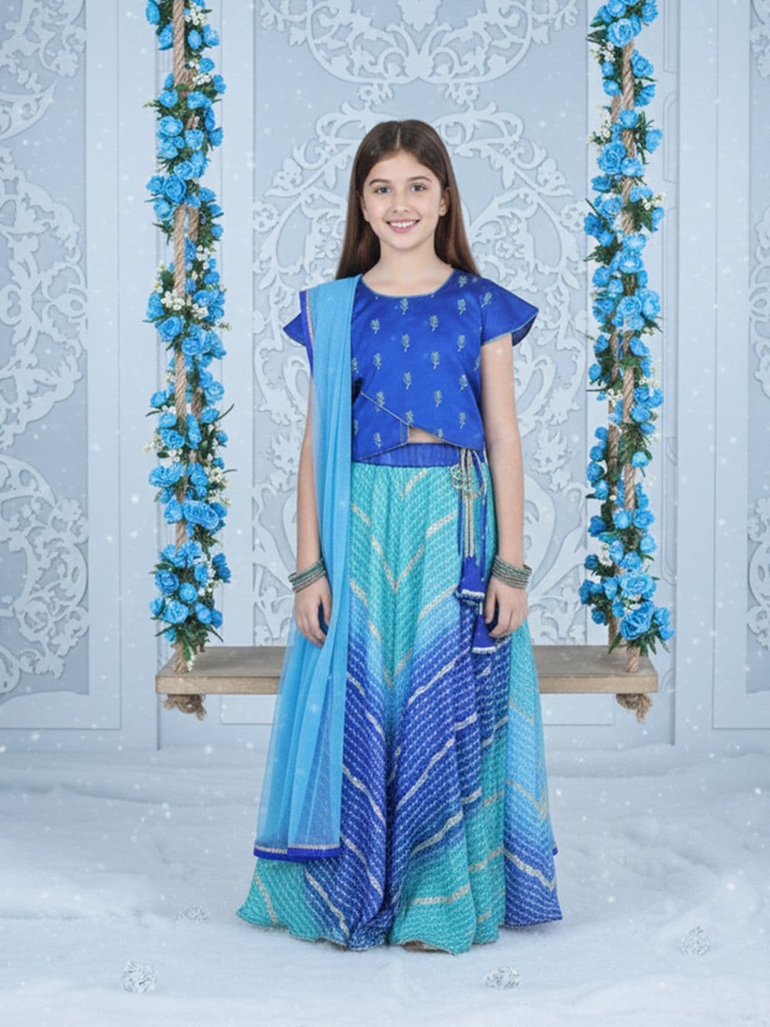 Sangria Girls Printed Cotton Round Neck Flared Lehenga Choli - view 1