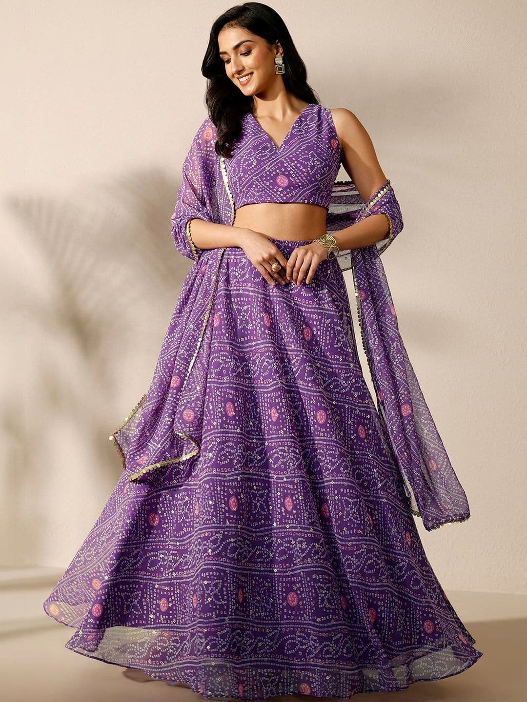 Libas Printed Sequinned Ready to Wear Lehenga & Blouse With Dupatta - view 1