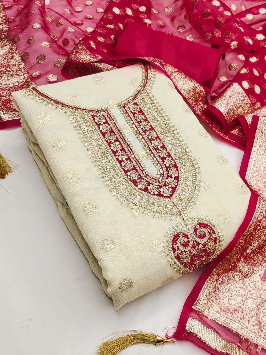 KALINI Embroidered Pure Cotton Unstitched Dress Material - view 1