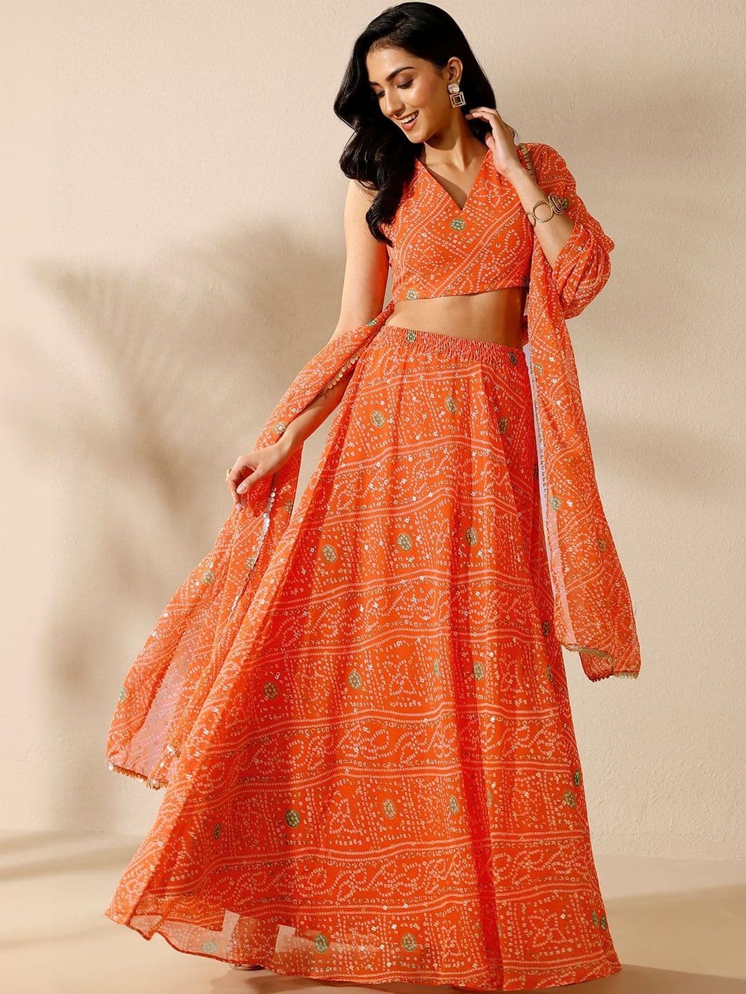 Libas Printed Sequinned Semi-Stitched Lehenga & Blouse With Dupatta - view 1