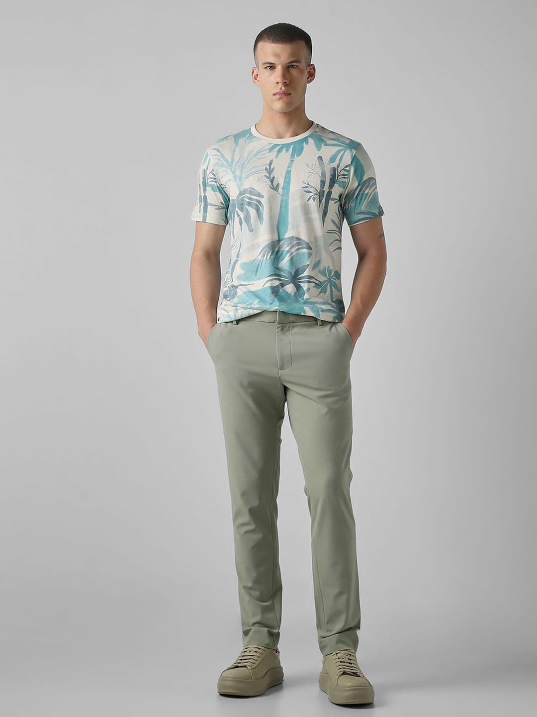 Mufti Men Floral Printed Round Neck Cotton Slim Fit T-shirt - view 1