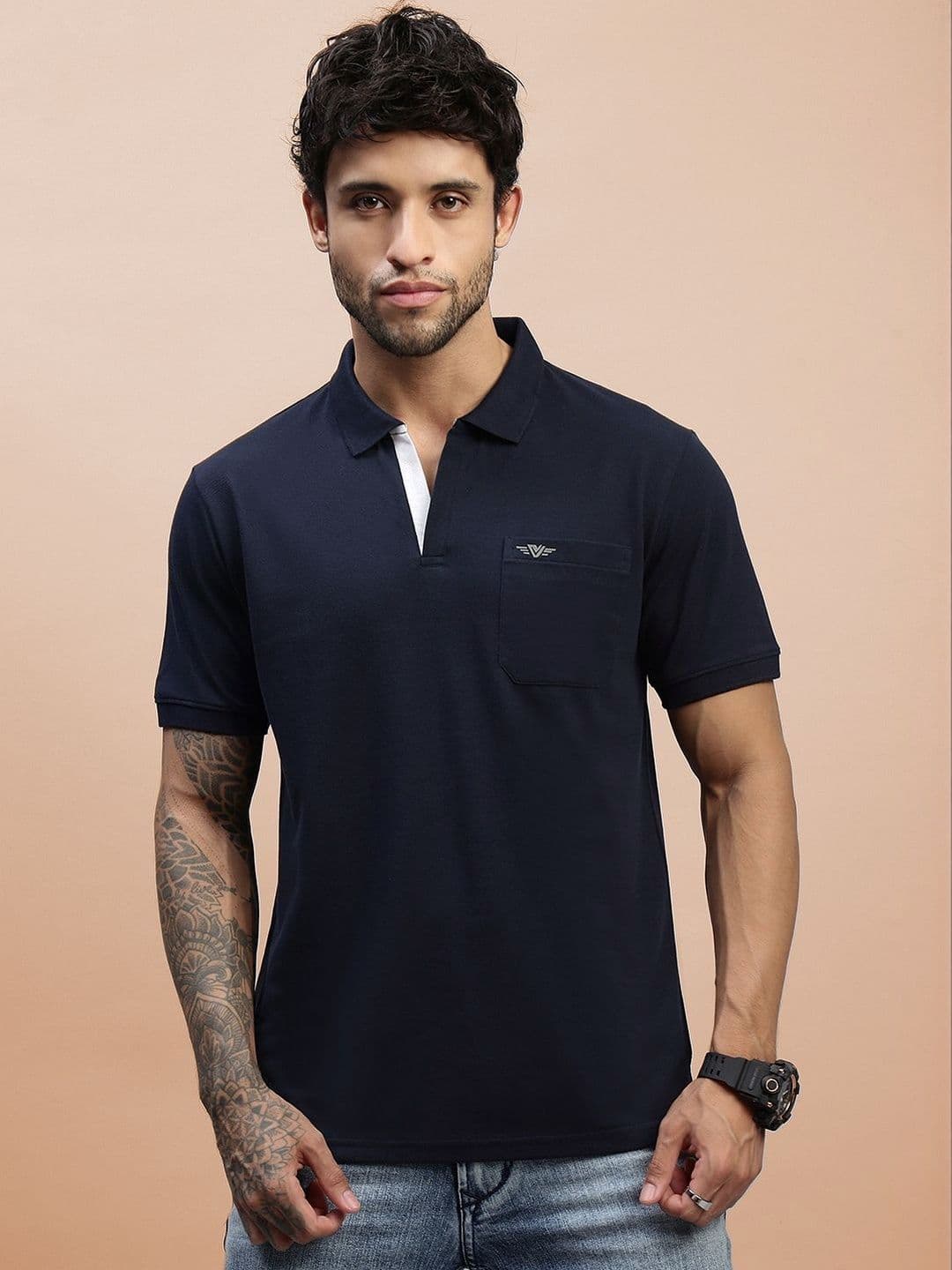 LUX VENUS Men Brand Logo Polo Collar Pockets T-shirt - view 1