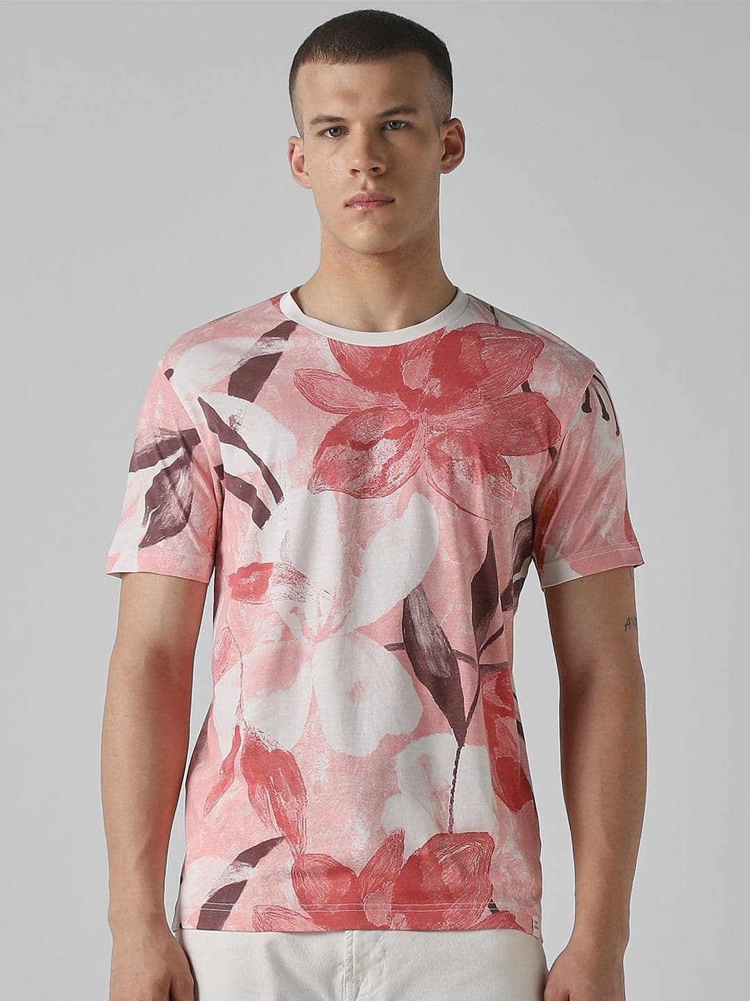 Mufti Men Floral Printed Round Neck Cotton Slim Fit T-shirt - view 1