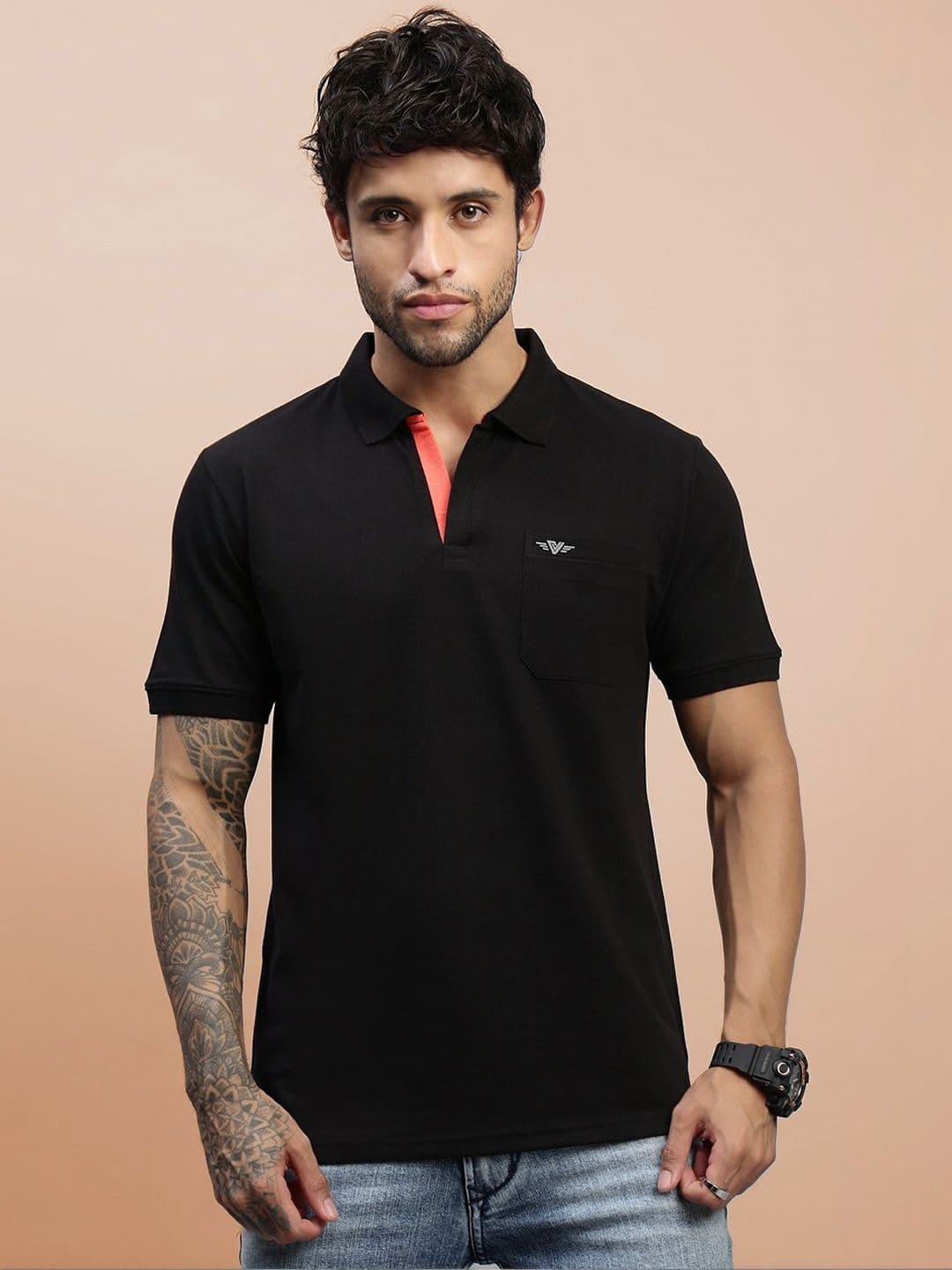 LUX VENUS Men Brand Logo Polo Collar Pockets T-shirt - view 1