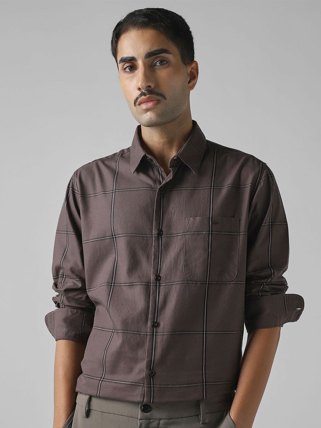 Mufti Men Spread Collar Windowpane Checked Cotton Slim Fit Casual Shirt - view 1