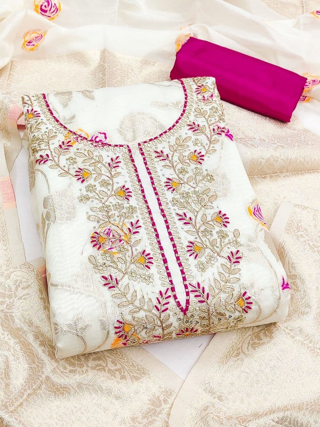 KALINI Embroidered Unstitched Dress Material - view 1