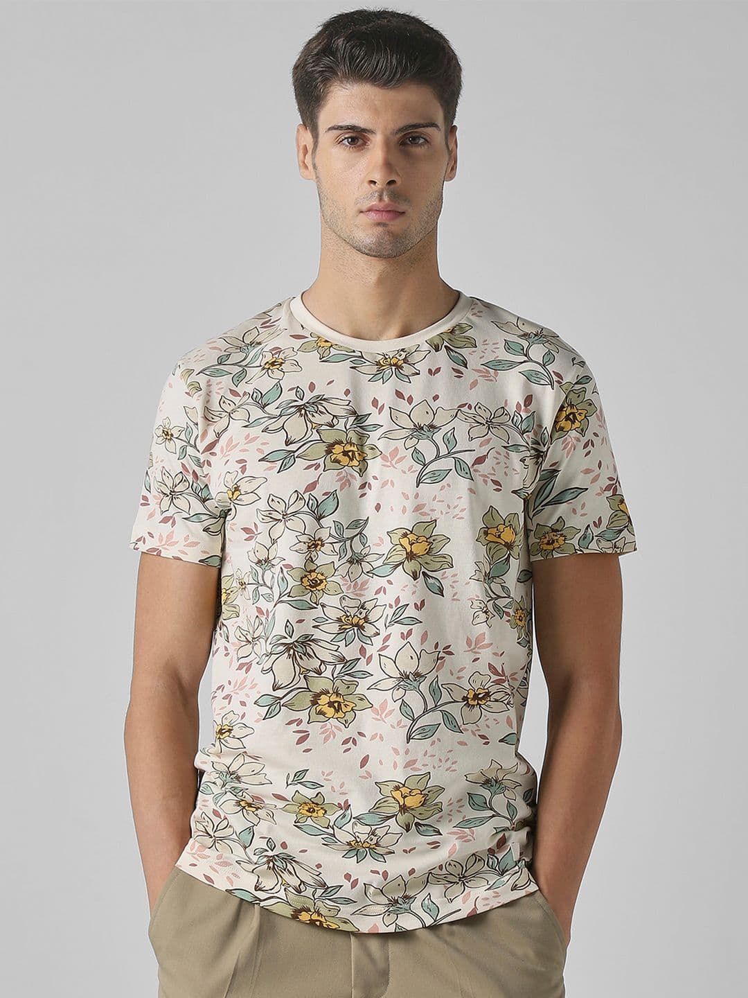 Mufti Floral Printed Slim Fit Cotton T-shirt - view 1