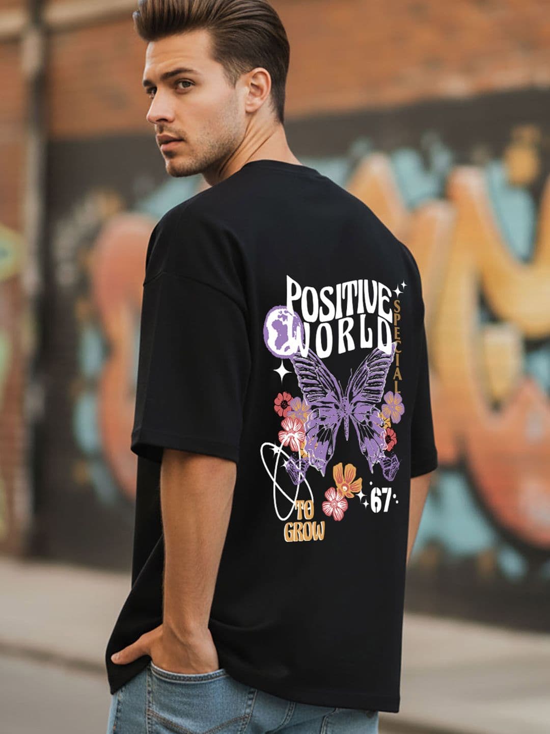 LONDON STREETS Men Printed Drop-Shoulder Sleeves T-shirt - view 1