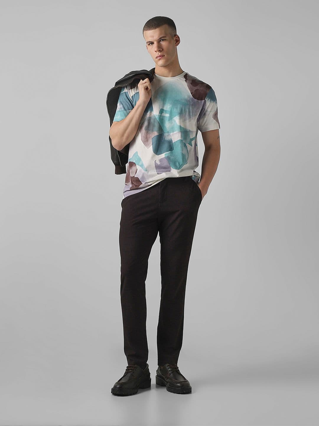 Mufti Men Abstract Printed Round Neck Cotton Slim Fit T-shirt - view 1