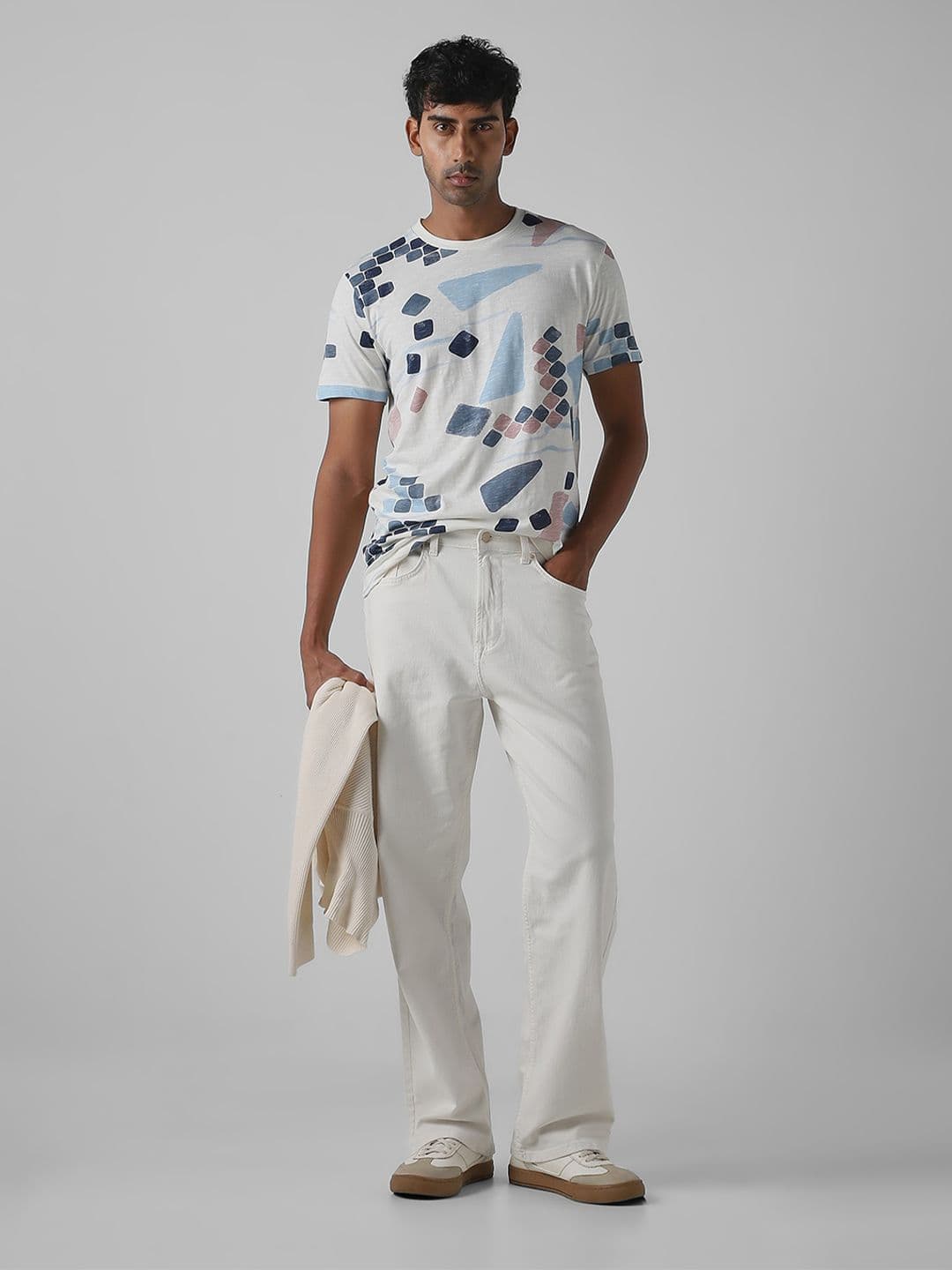 Mufti Geometric Printed Crew Neck Cotton Slim Fit T-shirt - view 1
