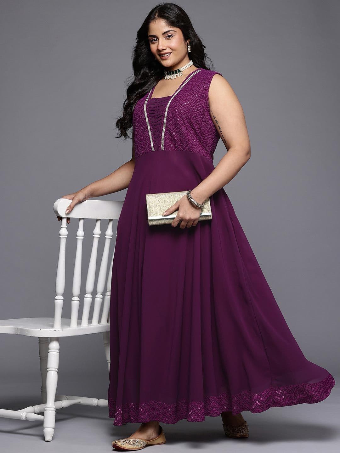 A PLUS BY AHALYAA Yoke Design V-Neck Lace Inserts A-Line Maxi Dress - view 1