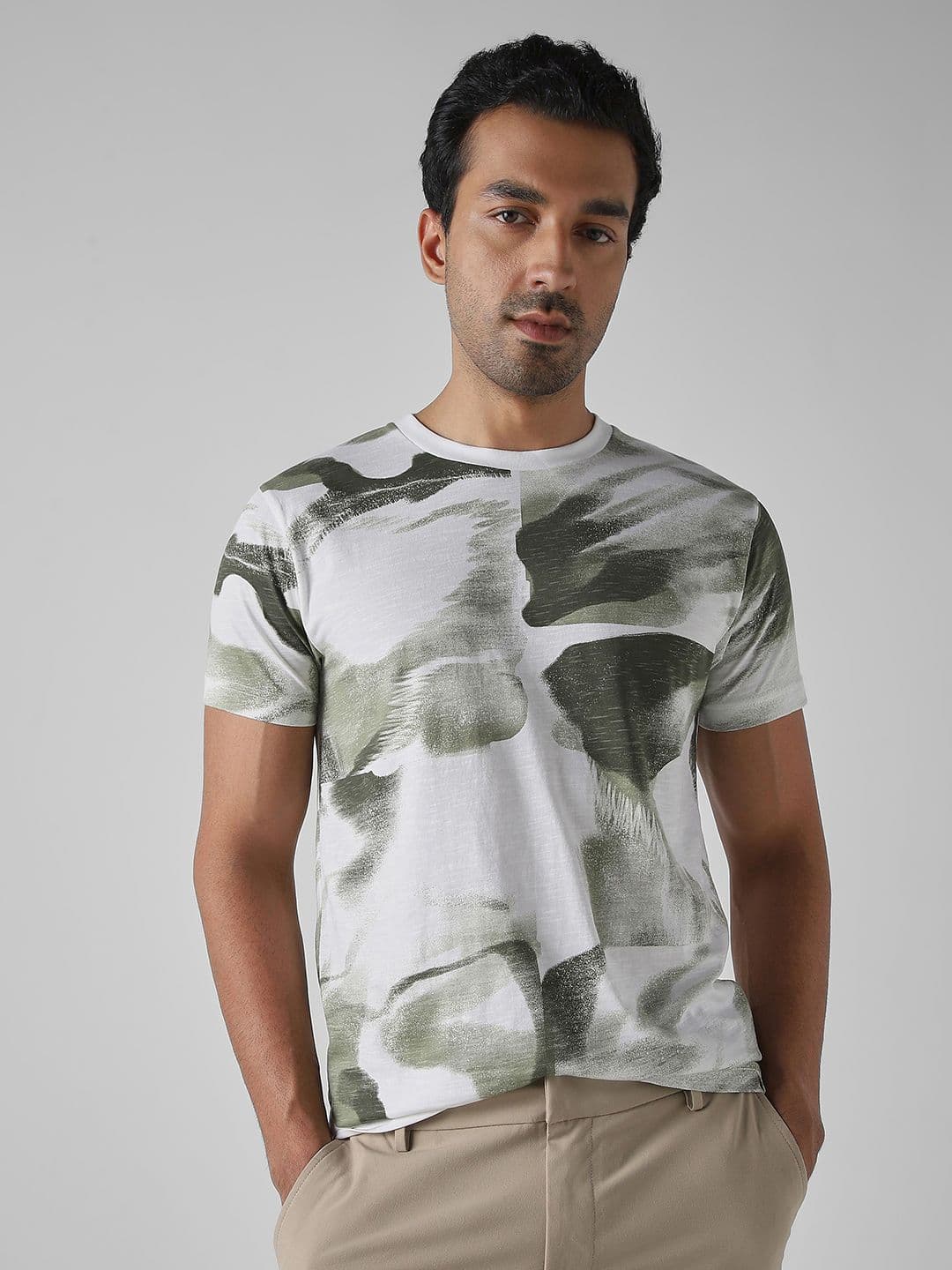 Mufti Men Abstract Printed Round Neck Cotton Slim Fit T-shirt - view 1