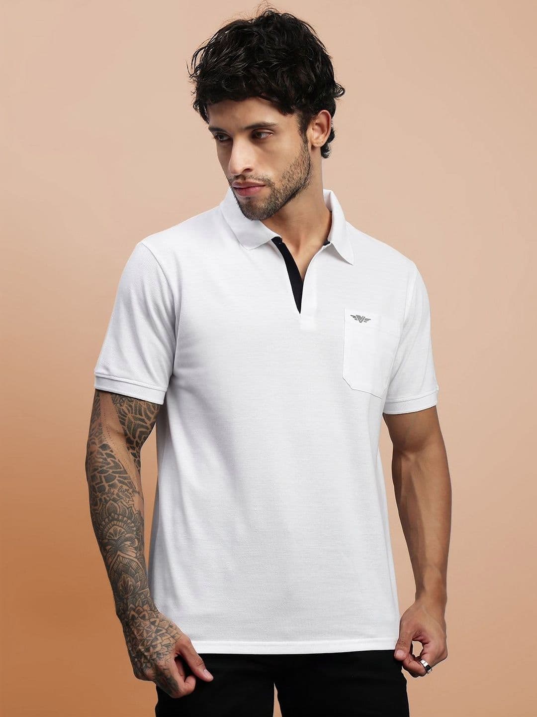 LUX VENUS Men Brand Logo Polo Collar Pockets T-shirt - view 1