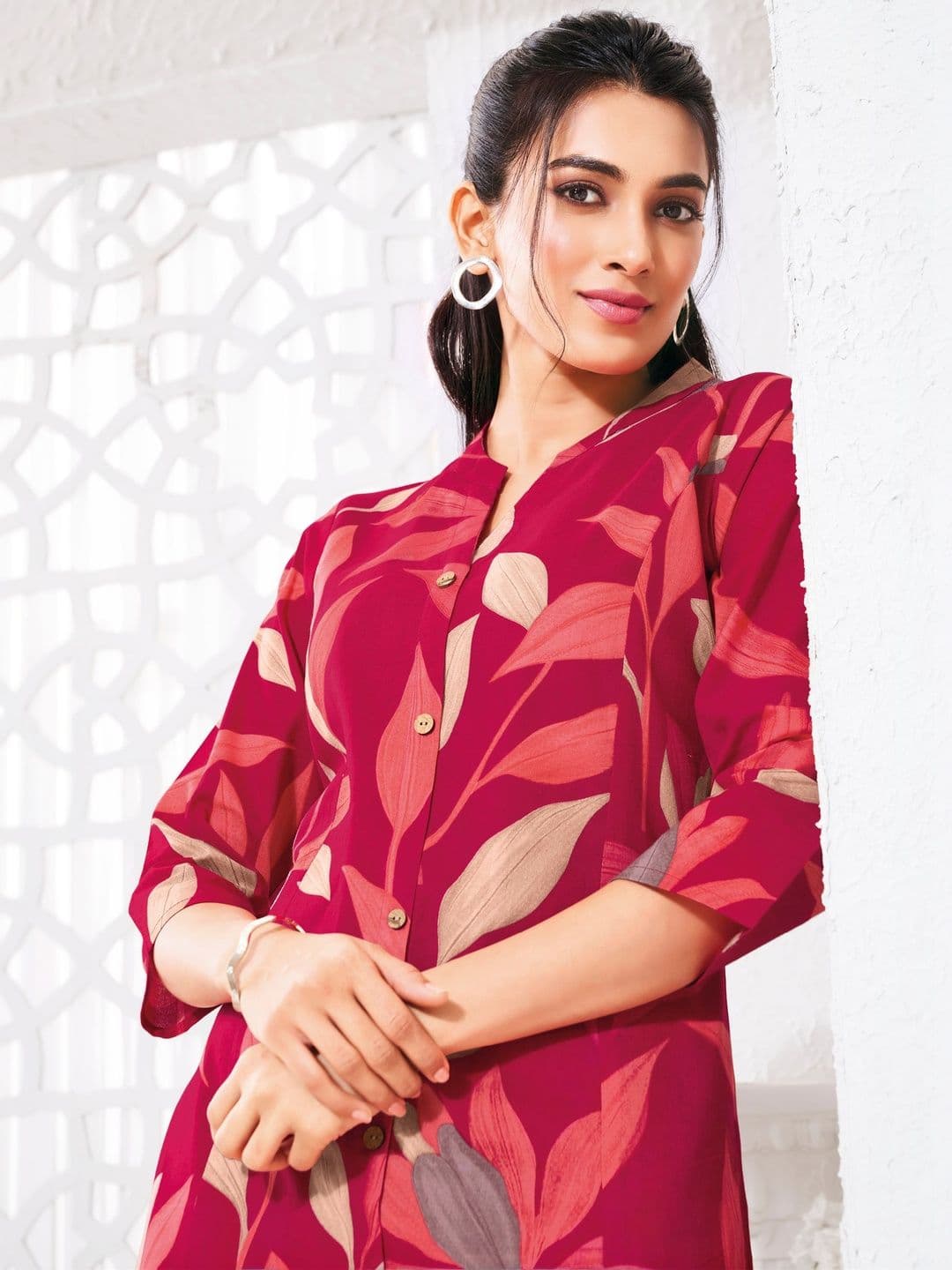 Larqi Printed Round Neck Tunic & Trousers Co-Ords - view 1
