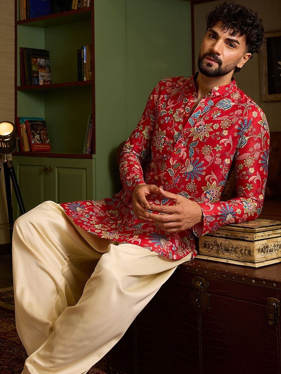 CHHAAP Silk Blend Floral Straight Knee Length Kurta - view 1
