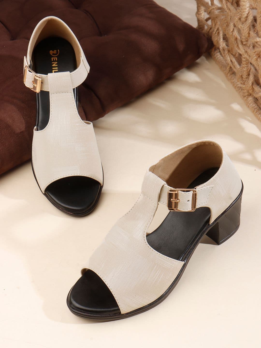 Denill Textured Block Sandals with Buckles - view 1