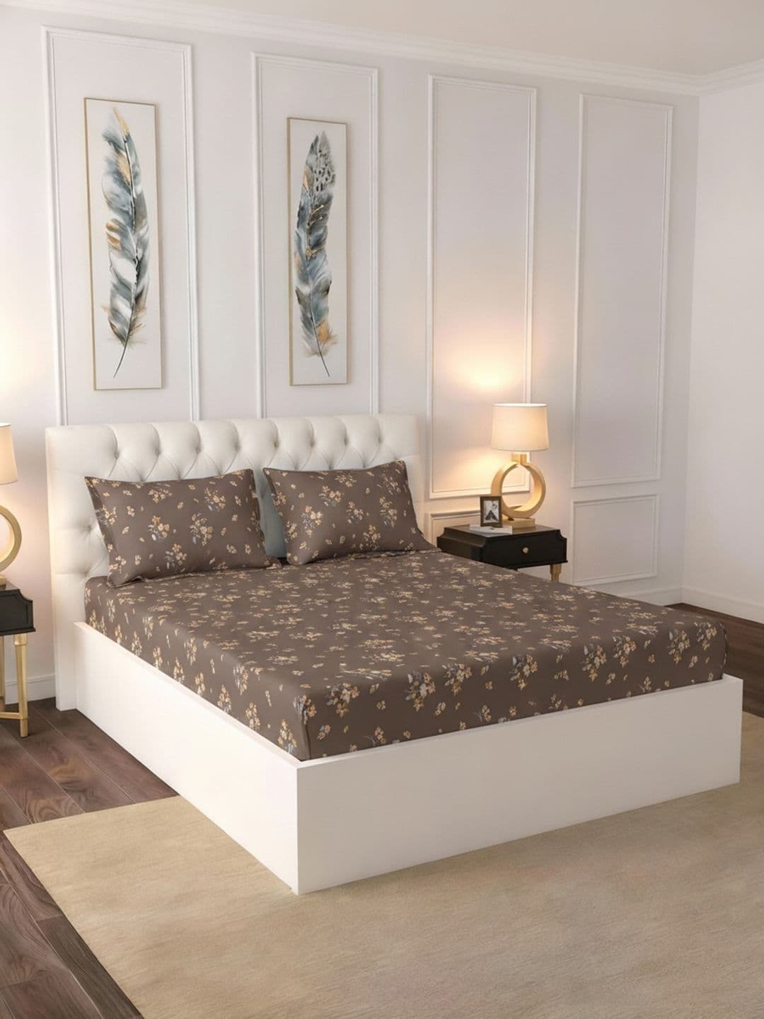 Raymond Home Brown Floral 100 TC King Bedsheet with 2 Pillow Covers - view 1